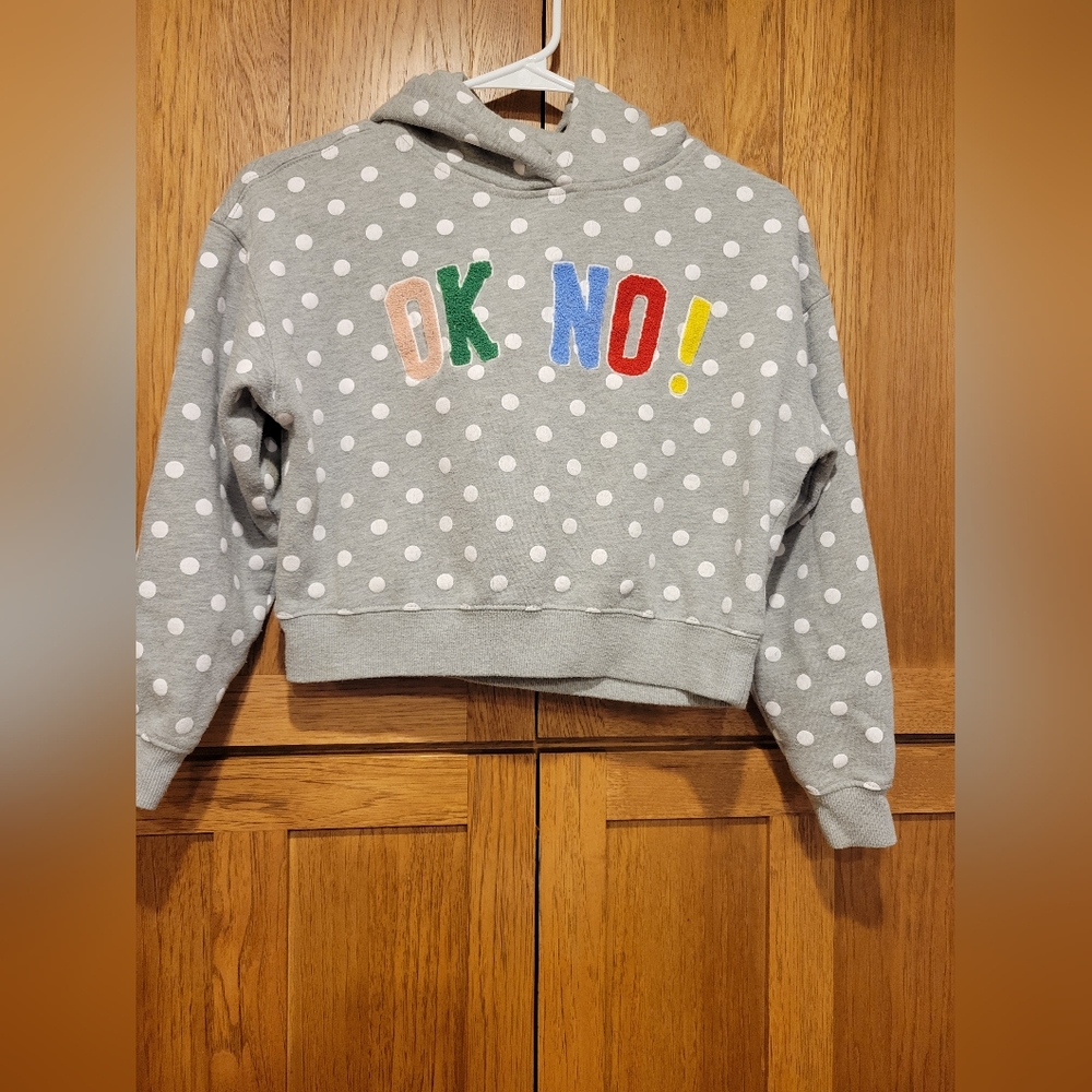 Girls Dip Brand OK NO Polka Dot Gray Hoodie. Size L 12-14